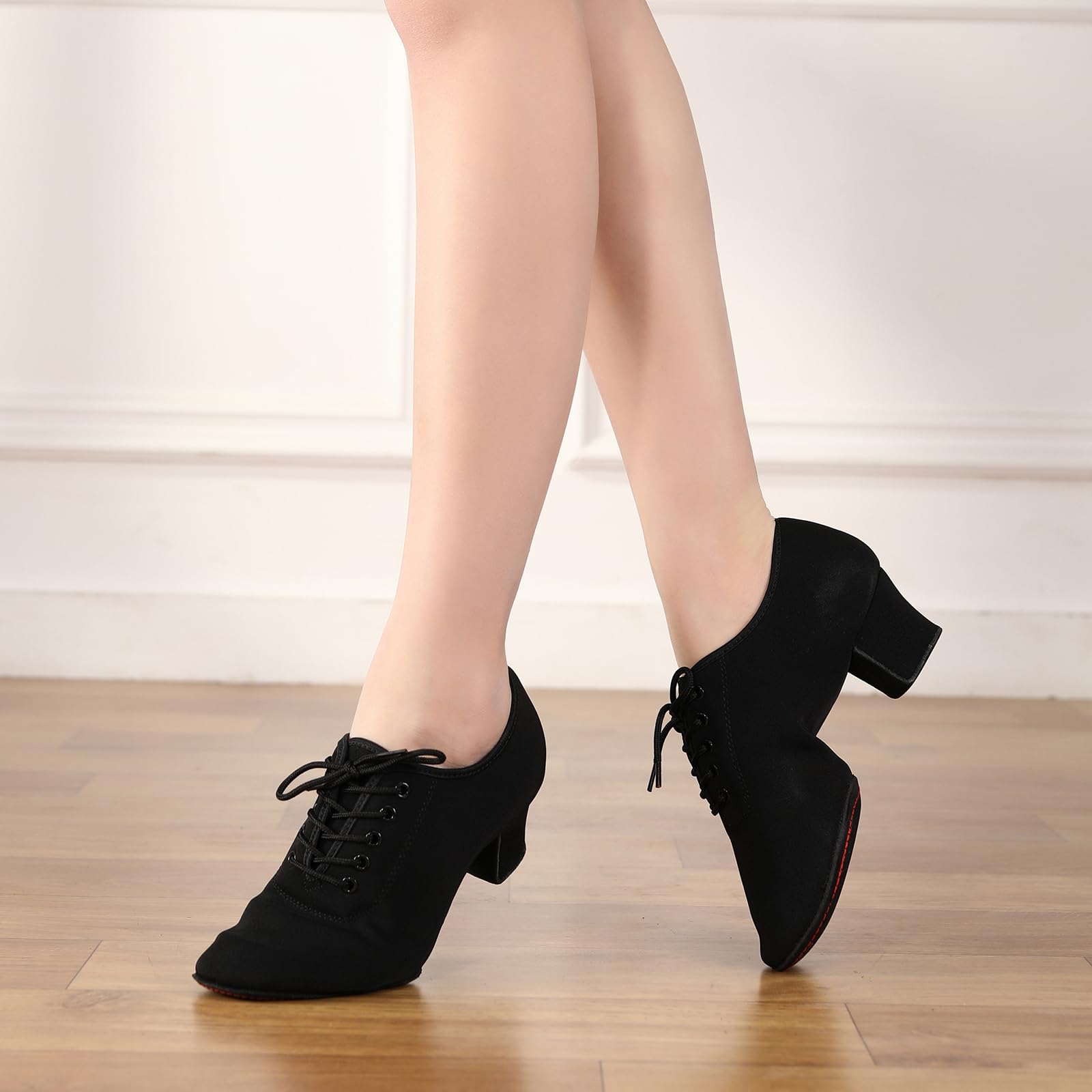 AOQUNFS Scarpe da Ballo Latino Donna Punta Chiusa Lacci Tacco Basso Salsa Tango Moderno Jazz Pratica Scarpe da Allenamento, NJB-Nero-5-2MD,EU37