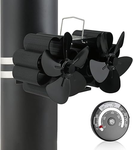 gohantee Ventilador de estufa de leña de doble cabezal de 10 aspas, mini tubo de combustión colgante para chimenea, ventilador de aire para