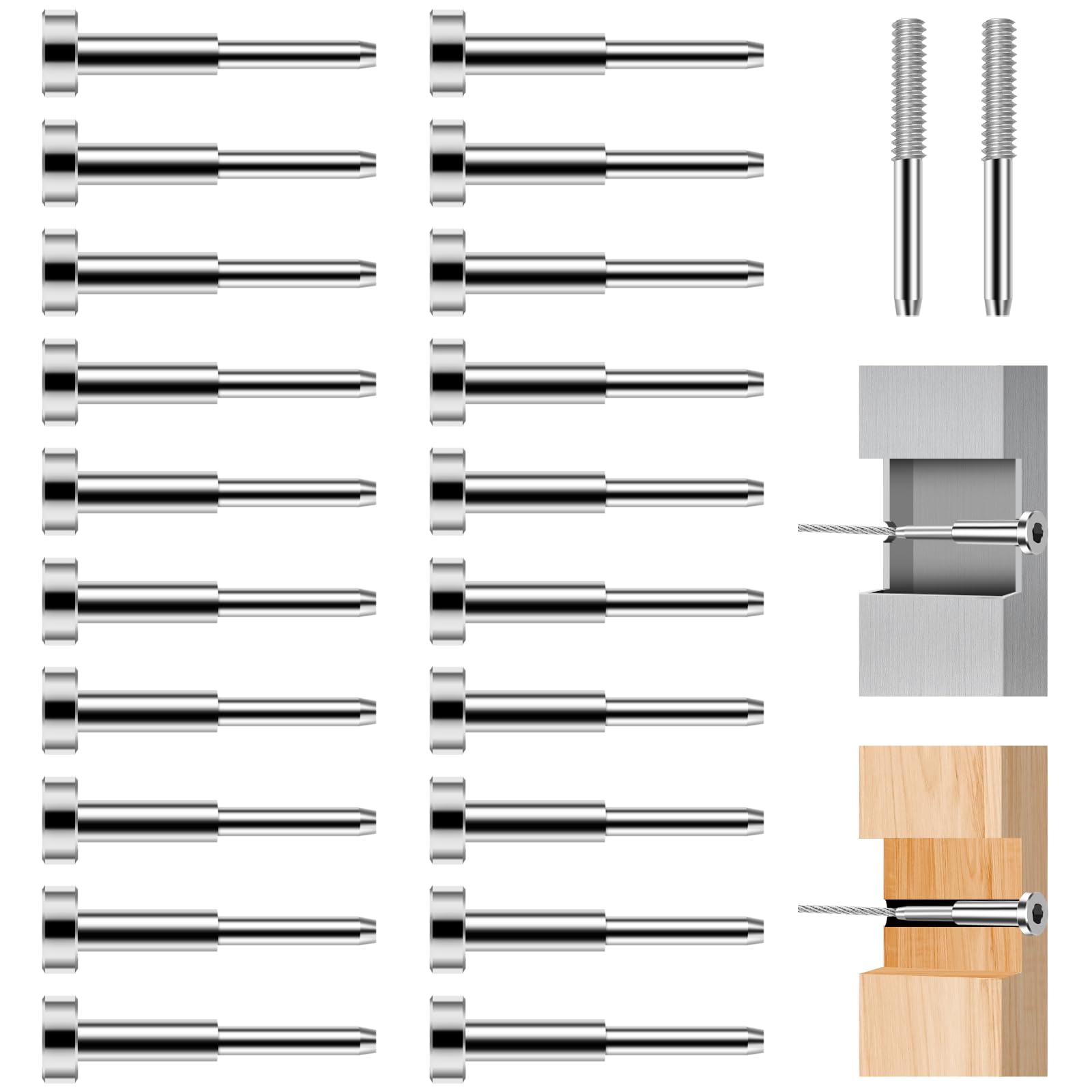 Gyykzz 20 Pack Invisible Cable Railing Kit for 1/8" Wire Rope, 1.77" Completely Hidden Invisible T316 Swage Tensioner Cable Railing Hardware with 2