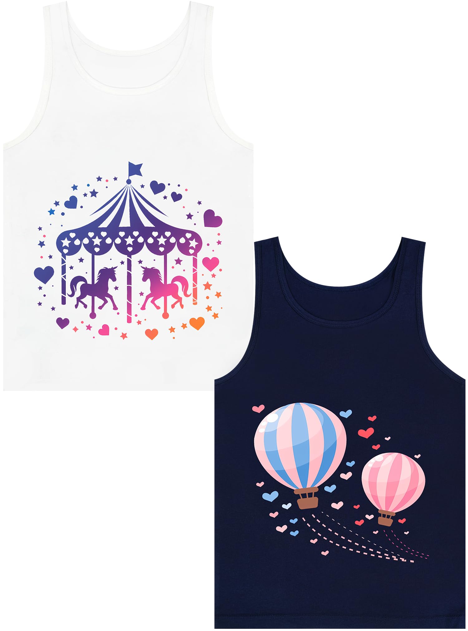 Girls Tank Tops Soft Pure Combed Cotton Tagless Cute Design 2-Pack 2T-16Y
