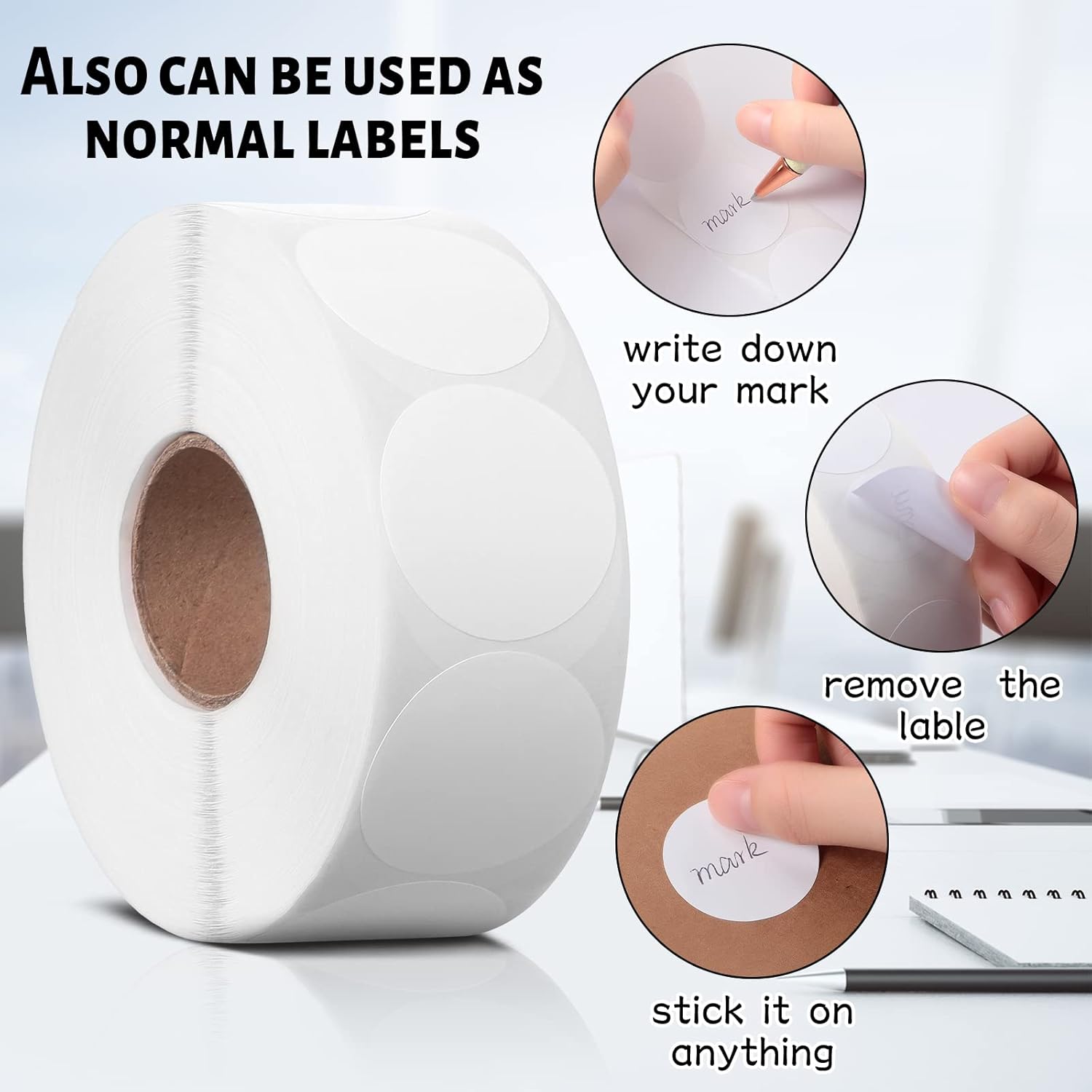 4500 Pcs 3 Rolls 1.5" Round Direct Thermal Label Stickers Printable Circle Thermal Sticker Label Self Adhesive Printer Labels for Shipping Address Small Business DIY Logo(White)