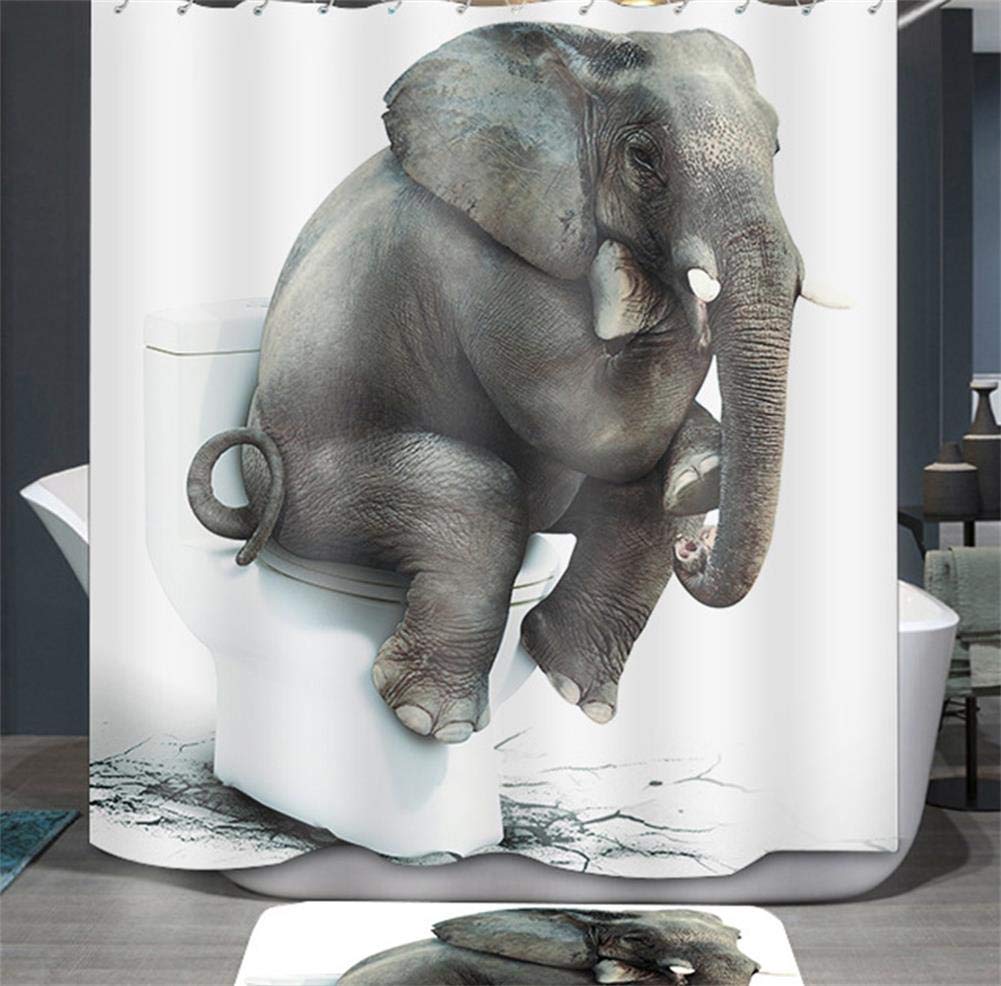 ABAKUHAUS Animali Tenda da Doccia, I bambini della fauna selvatica del fumetto, Tessuto Set di Decorazioni per il Bagno con Ganci, per la vasca da bagno, 175 cm x 200 cm, Arancia