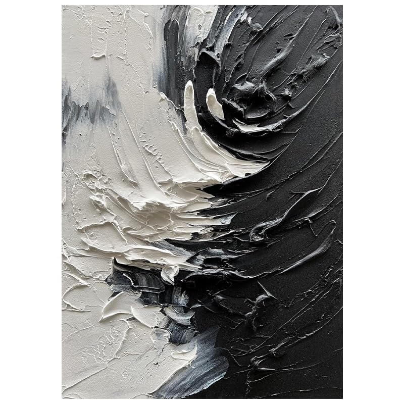 Peinture à l'huile salon minimaliste bloc de couleur noir et blanc grand format sans cadre
