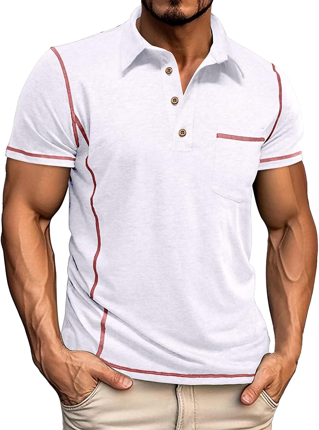 MARSVOVO Summer Mens Henley Shirts Short Sleeve Polo Shirts Casual Office Trendy Tops with Pocket