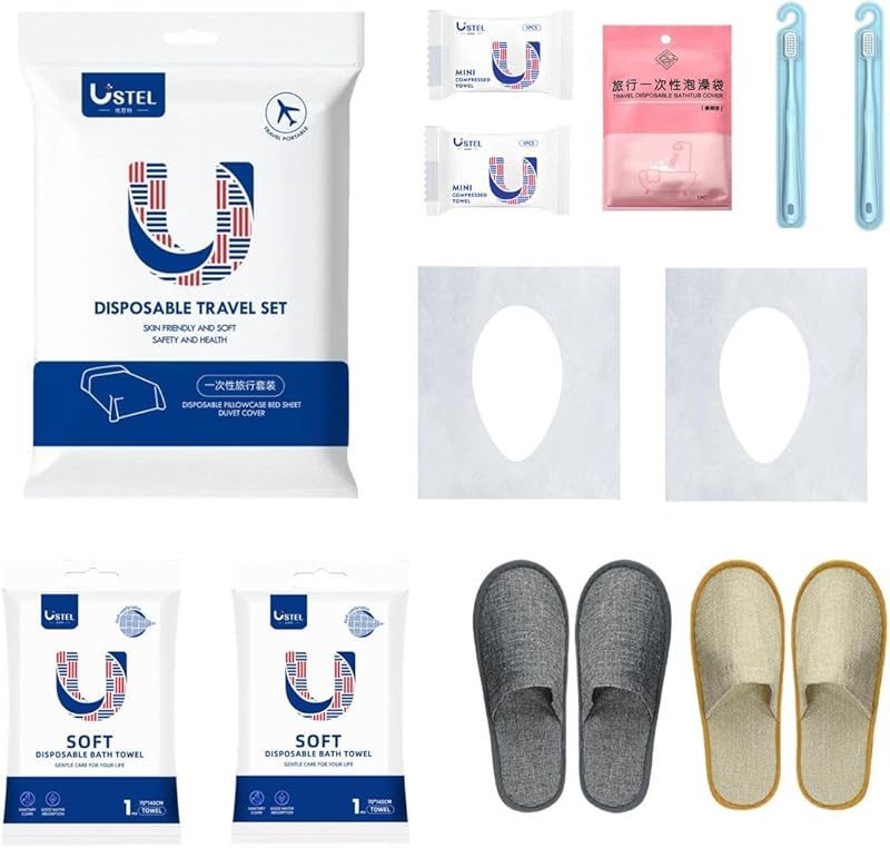 Disposable Sheets for Travel - Queen & King Size Disposable Bed Sheets, Travel Bedding with Disposable Bath Towels, Hotel Travel Essentials & Disposable Travel Items for Hotel Stays, Trips & Camping