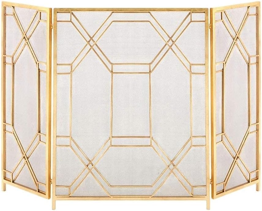 Fireplace Screen Guard, Fireplace Screen Folding Fireplace Screens， Fireplace Panels for Outdoor or Indoor Use， Safe Strong FlameGuard Cover - Easy to Clean (Color : Black) (Gold)