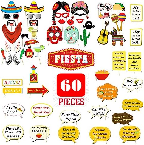 60PCS! Mexican Fiesta Photo Booth Props, Selfie party supplies Birthday