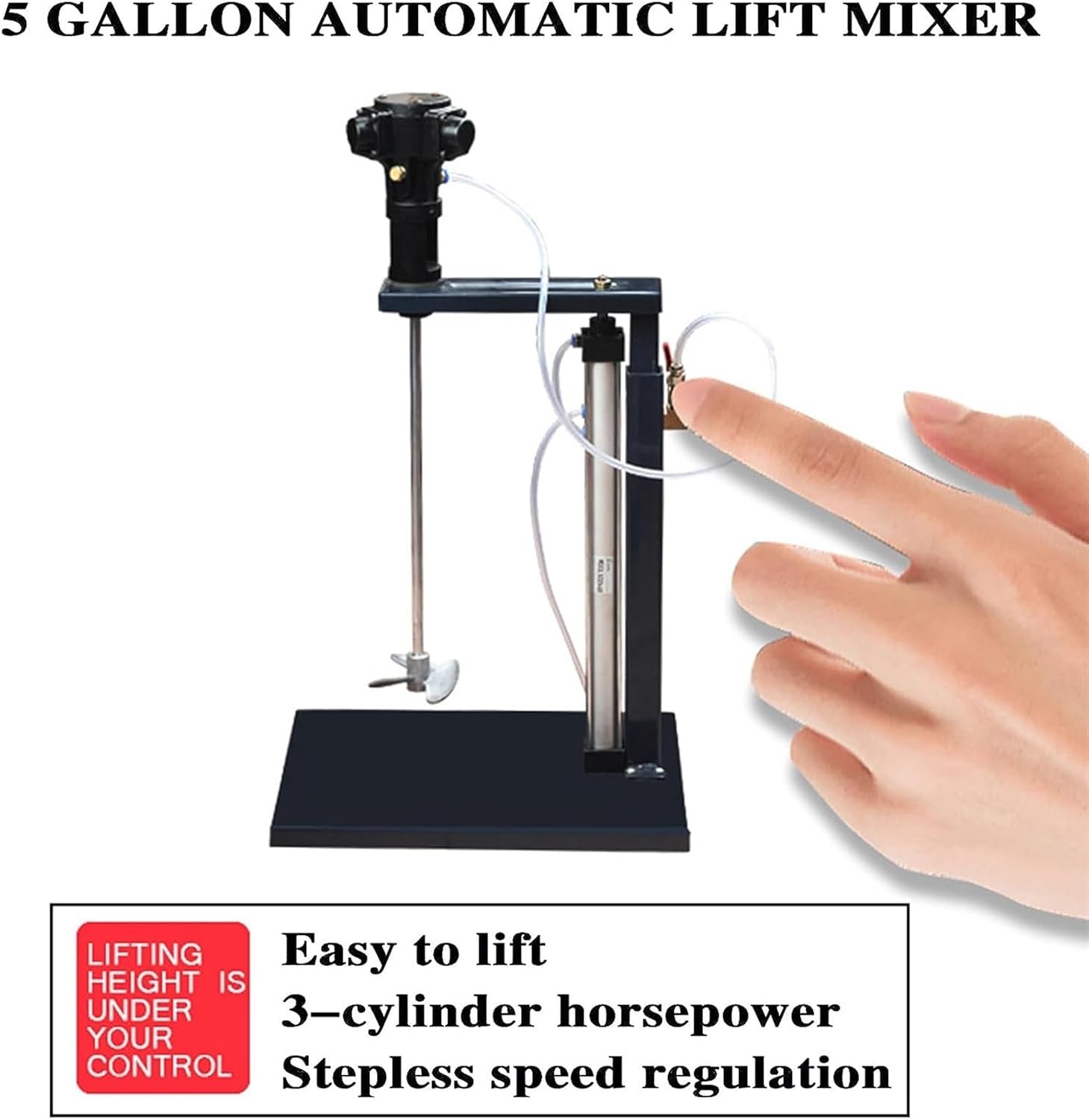 5 Gallon Pneumatic Paint Mixer Machine, Stainless Steel Automatic Lift Paint Stirrer with Stand, Desktop Vertical Air Agitator, Height Adjustable, Ink Coating Mix Tool (Color : Three Impellers)