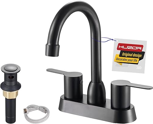 Miniatura 8 de KUZOR Centerset - Grifos de baño de 2 manijas y 3 agujeros, grifo de baño de níquel cepillado, boquilla giratoria de 4 pulgadas con drenaje