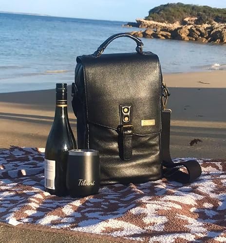 Tilvini Leather 2 Bottle Insulated Wine Bag And Tumblers. Wine Cooler Bag For Beach. Picnic Basket Wine Tote & Wine Glass Gift Set. Wine Gifts For Women & Men. Wine Accessories Travel Carrier Purse #TOP7
