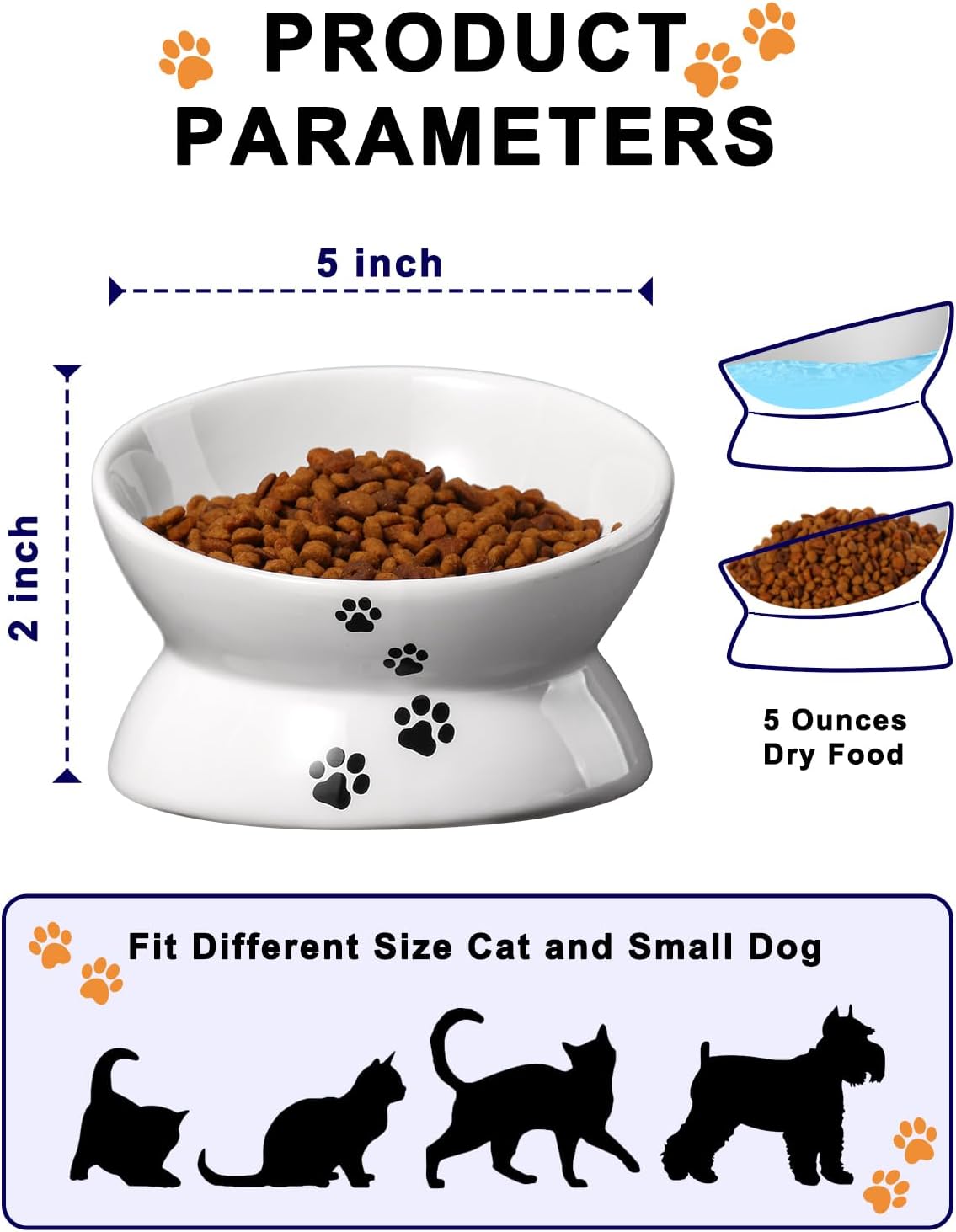 Elevated Tilted Ceramic Cat Bowl for Flat-Faced Pets