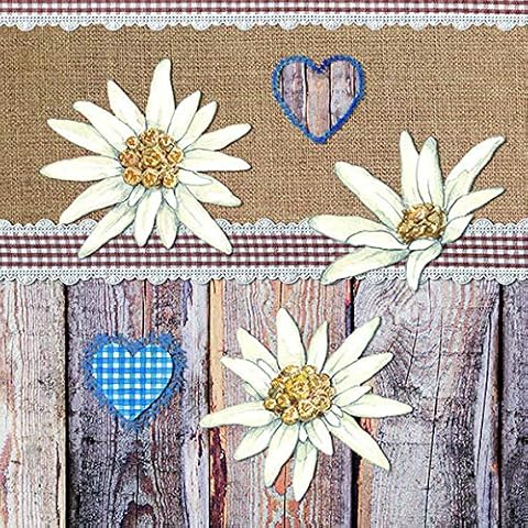 20 Servietten Edelweiß auf rustikalem Holz Cover