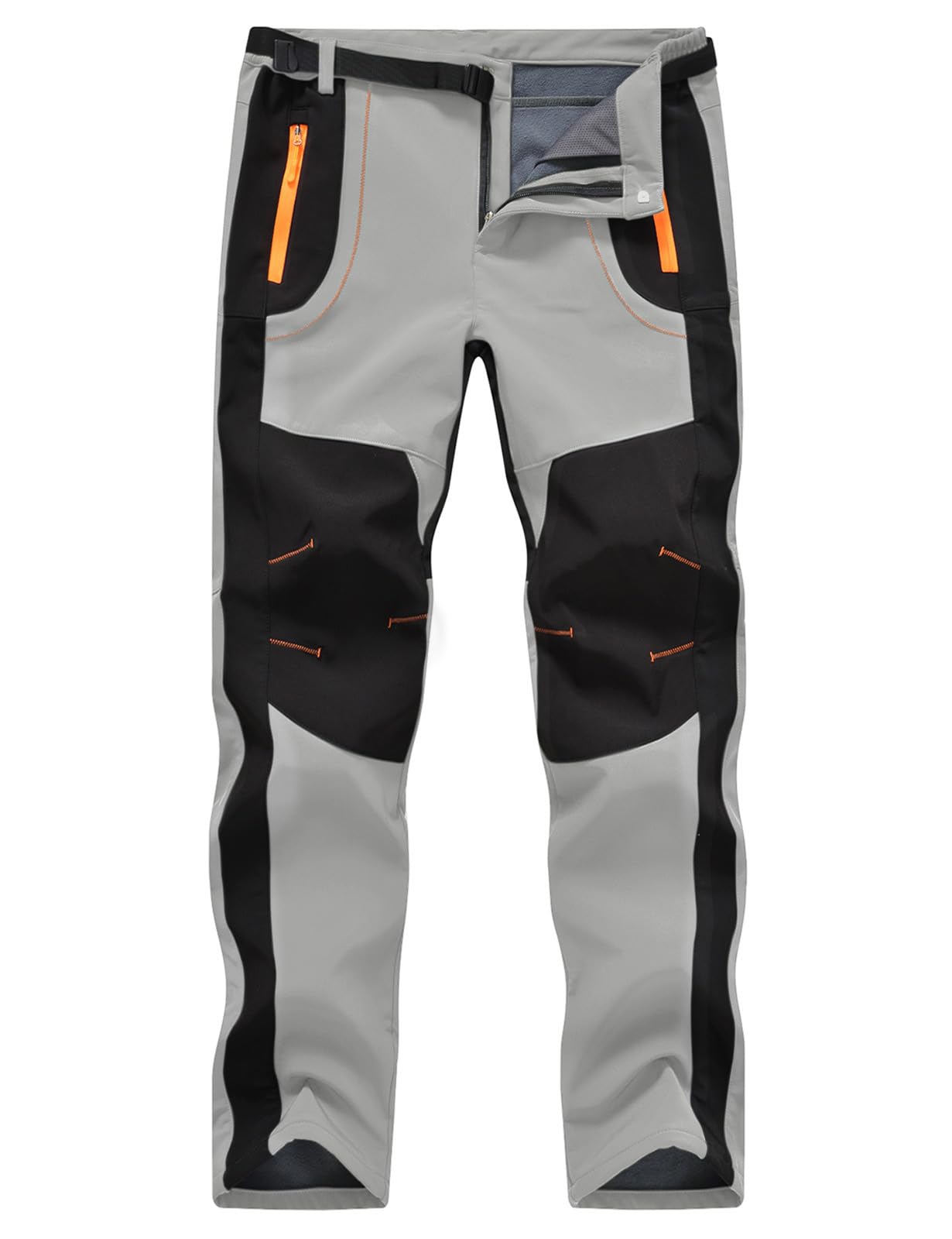 Men's Snow Ski Waterproof Fleece Lined Pants Outdoor Hiking Mountain Softshell with Belt