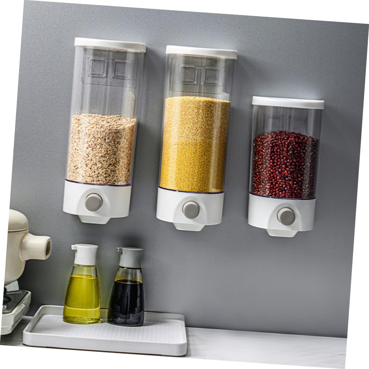 Contenedores para Guardar Polvo y Cereales, 2 Piezas de Abs Capacidad de 1.5l y 1l, Montados en Pared Sistema de Dispensado por Presión para Cocina