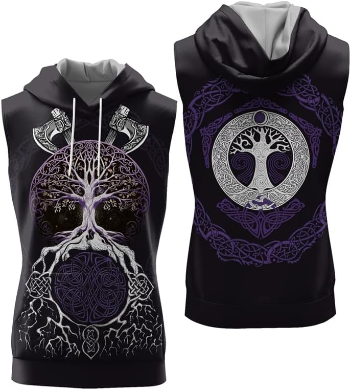 Viking Workout Hooded Tank Tops for Men Sleeveless Gym Bodybuilding Muscle Cut Off Tshirt Hoodies