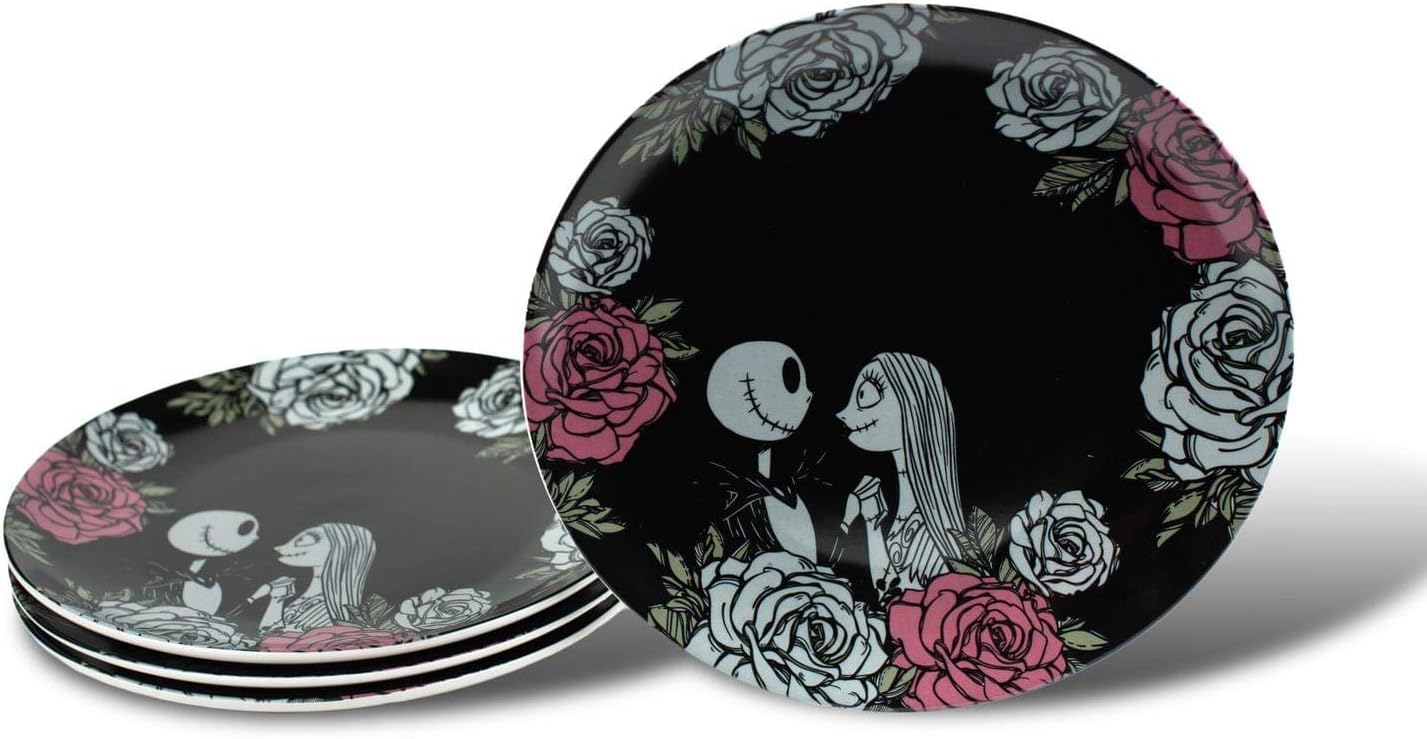 OFFICIAL The Nightmare Before Christmas Plate Set | 10" Ceramic Plates Feat. Jack and Sally | Set of 4
