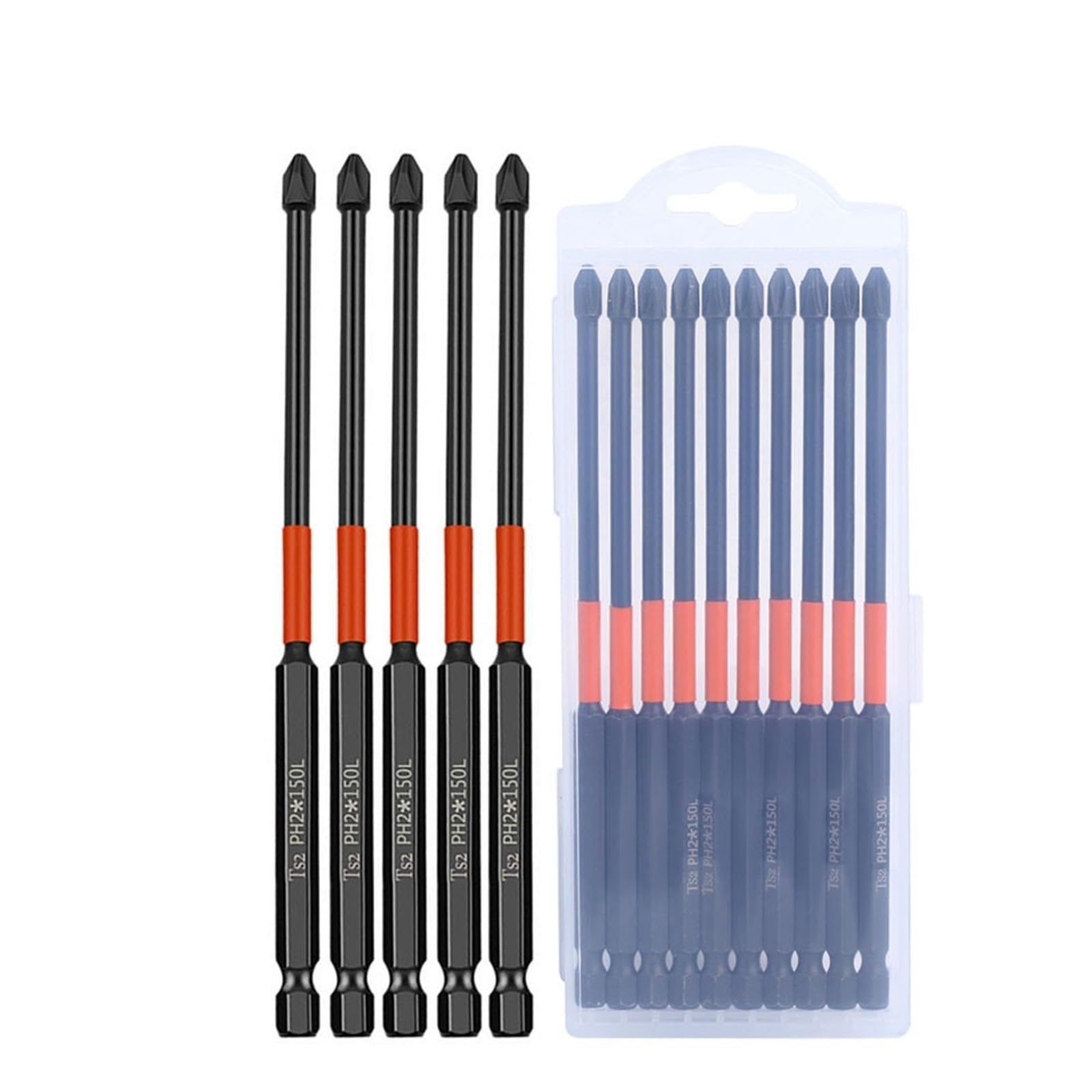 Zestaw wkrętaków krzyżakowych PH2 z etui, wiertła udarowe z głowicą lotową, stal stopowa 25/50/65/70/90 mm, 10/20 szt. (20 sztuk 25 mm)