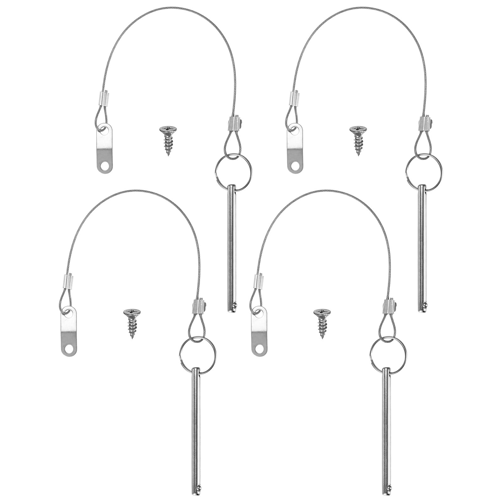 M METERXITY 4-Pack Quick Release Pins, 1/4"(6mm) Diameter, 2.7(68mm) Usage Length Bimini Top Pin W/Lanyard & Screws for Shipbuilding/Marine/Trailer, 3.1 (80mm) Long Hardware Pins