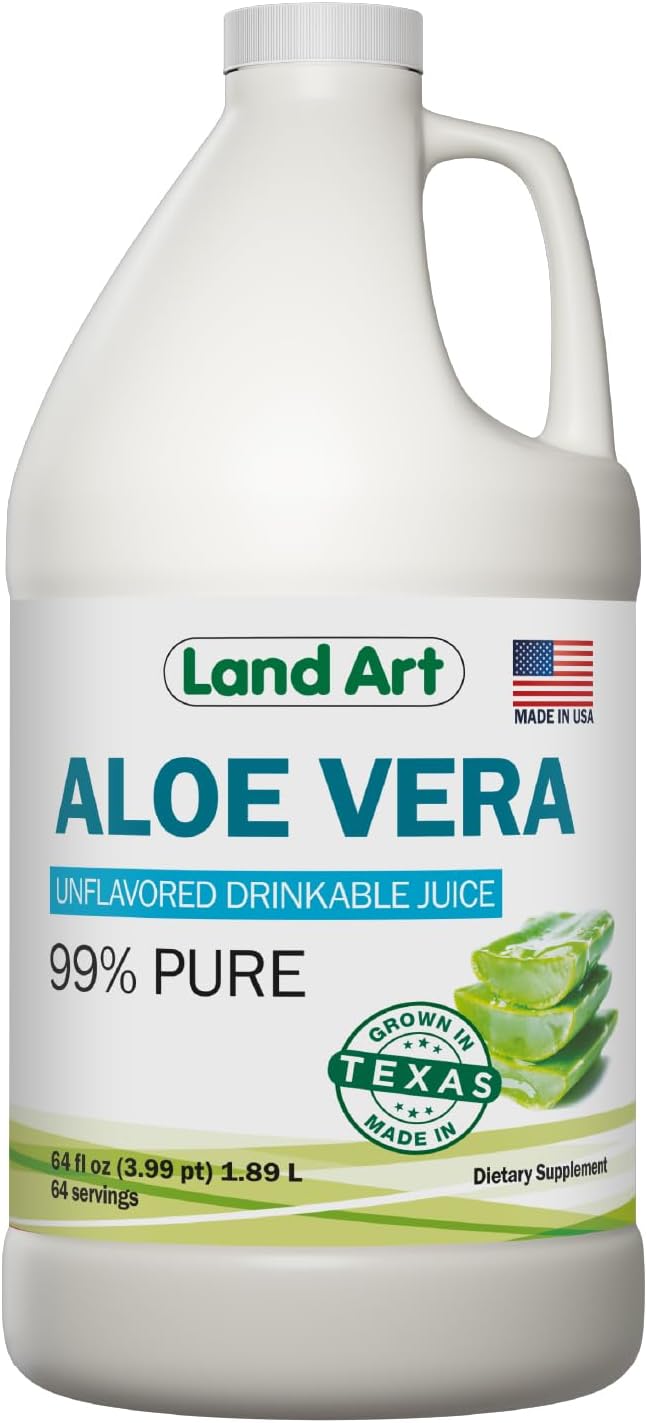 Pure Aloe Vera Juice Unflavored – Cold-Processed - 99.7% Organic Aloe Vera Inner Fillet from Fresh Texas Leaves – Digestive Health, Detox and Natural Wellness – 64 fl oz