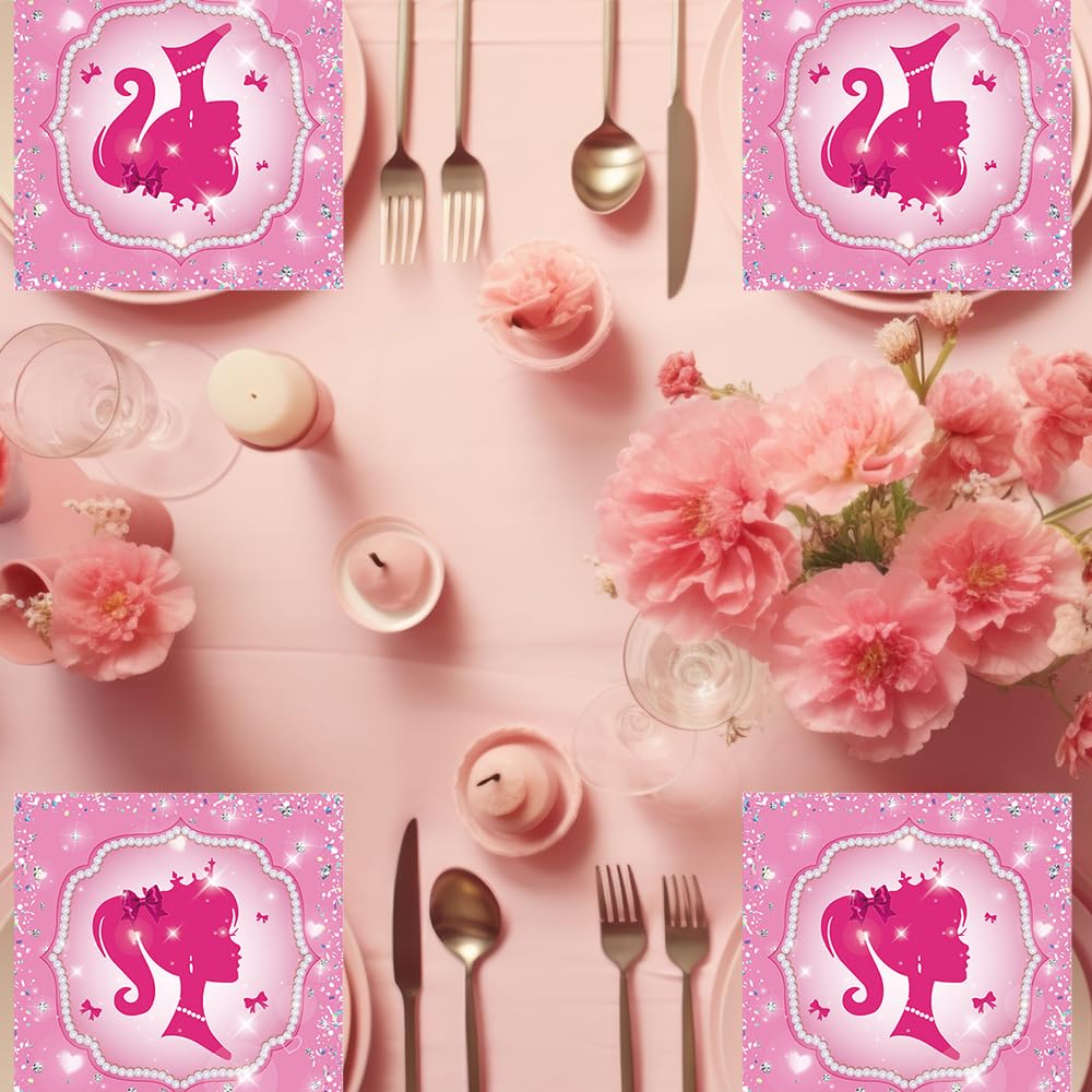 40 Tovaglioli Di Carta Per Compleanno Ragazza, Rosa, 33x33 Cm, Con Scritta 'Happy Birthday', Decorazione Tavola Feste