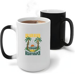 Gift Idea for Vacation Lovers Cartoon Beach with Angry Palm Trees German Quote 11oz 15oz Color Changing Mug