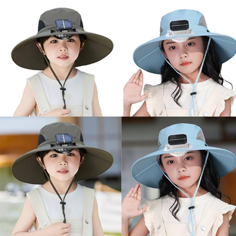 Kids Solar Fan Hat - Cooling Foldable Sun Hat With Adjustable Fan For Outdoor Activities (Ages 3-12 Years)