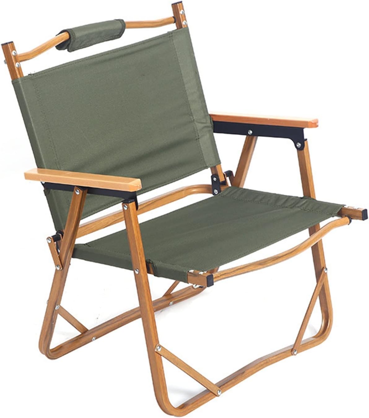 Portable Camping Chair Aluminum Wood Grain Folding Chair Outdoor Folding Chair Low Chair for Travel Camping (Color : Green)