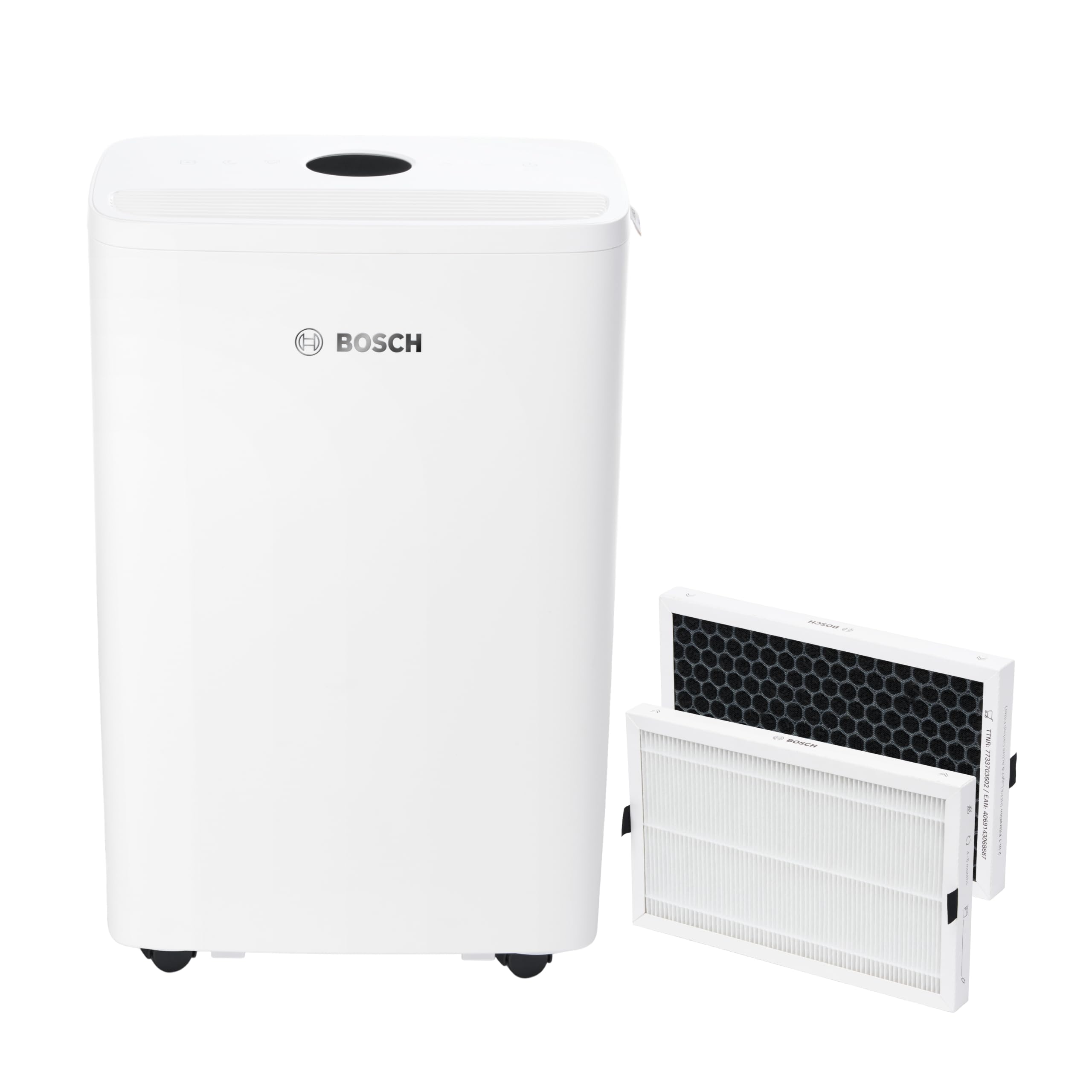 Bosch Dry 1000 Luftentfeuchter + Ersatzfilter für Luftentfeuchter der Dry Serie Bundle - Mit 2er-Pack Filter, 3 Modi und 2,5-Liter-Wassertank - Für Räume Bis Zu 17 m²