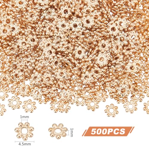 UNICRAFTALE 500Pcs 4.5mm Diameter Flower Spacer Daisy Spacer Beads Tibetan Floral Loose Beads Snowflake Spacer Charms Light Gold Petal for Bracelet Necklace Earring Jewelry Making - Image 3