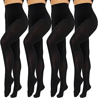 4 Pairs 60 Denier Black Tights for Women, Soft Stretch Velvet Opaque Tig...