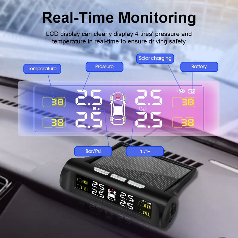 Tpms Auto Reifendruck Überwachung System Solar Lade Alarm HD Digital Display Wireless Mit 4 Sensor(Internal sensors)