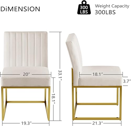 Miniatura 2 de SIMTONAL Juego de 2 sillas de comedor modernas, de terciopelo, tapizadas, de mediados de siglo, sin brazos, con base dorada, color beige y blanco, 2