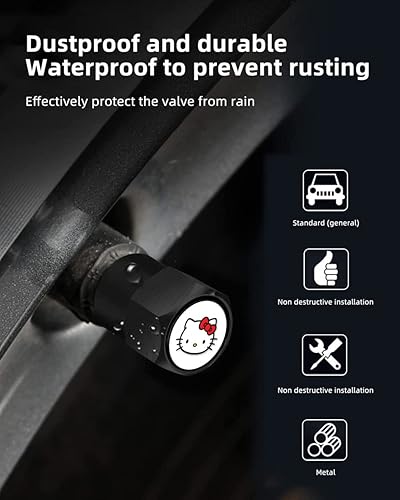 Miniatura 6 de 4 tapas de válvula Kuromi para válvulas de neumáticos de automóvil, tapas universales para neumáticos de automóvil, accesorios de automóvil, para