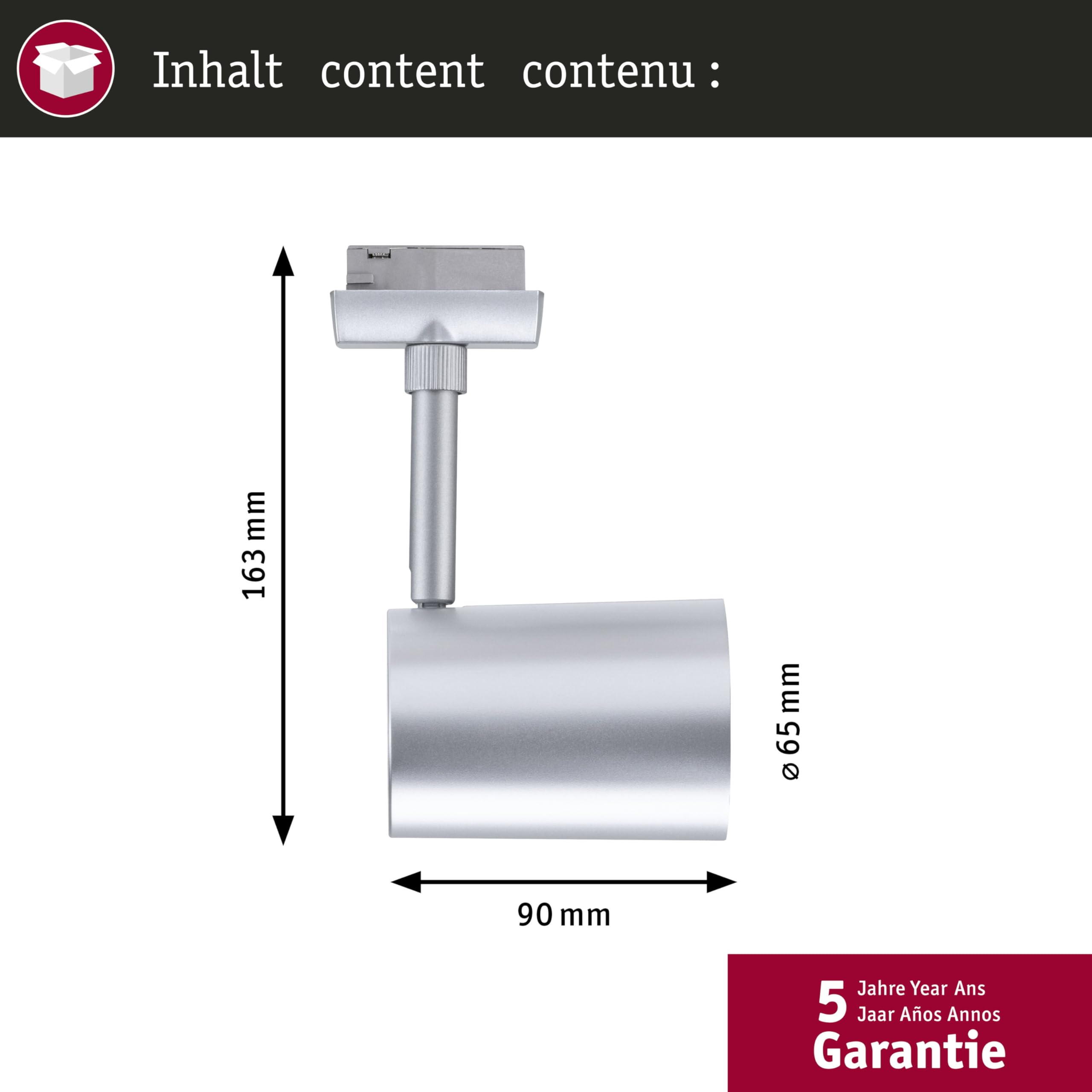 Paulmann 95631 URail Spot sur rail Luxe GU10 max. 10 W, dimmable, 230 V, chrome mat, système de rail URail libre choix de l'ampoule