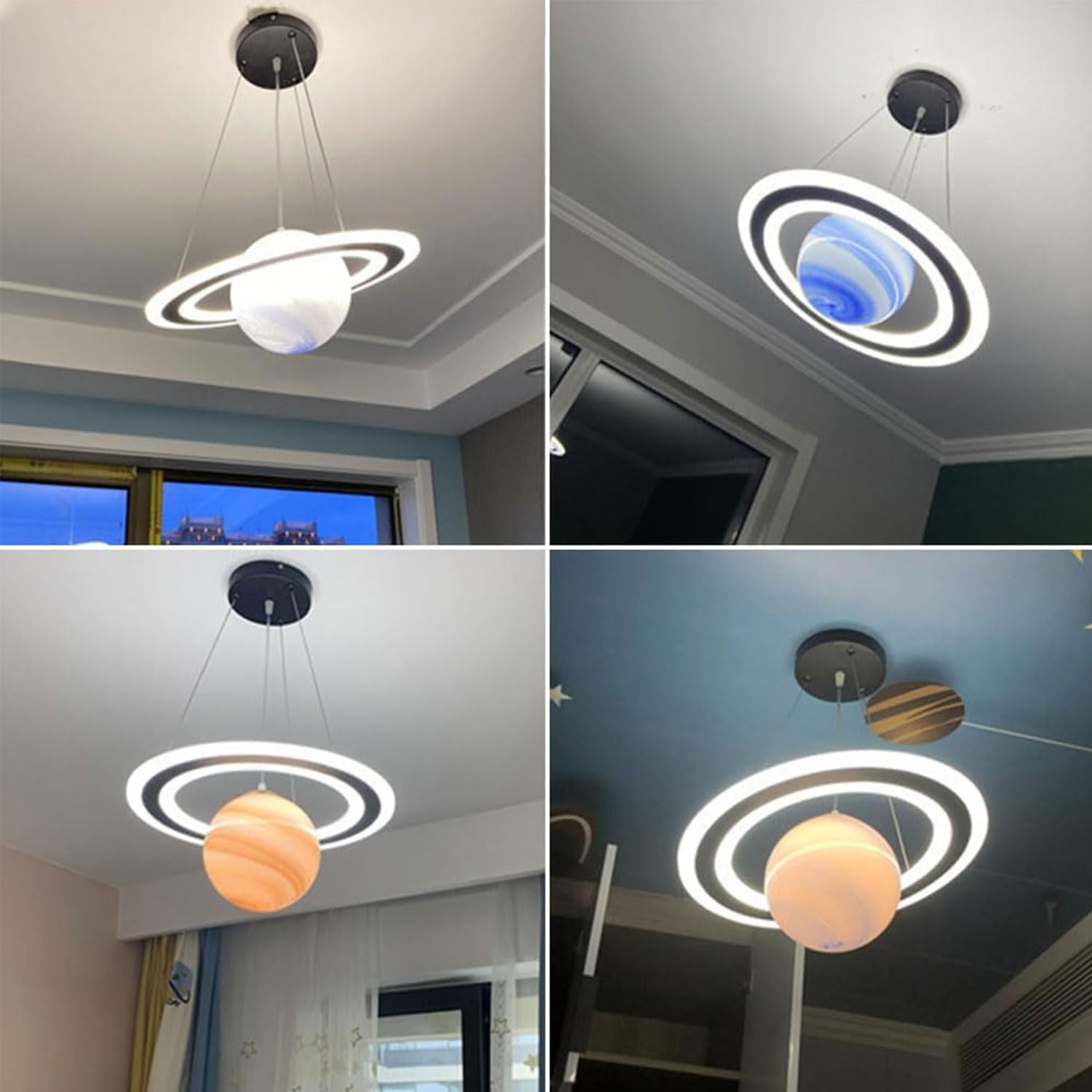Suspensions Planètes pour chambre d'enfant, lustre d'intérieur moderne en acrylique, réglable, culot E27, avec abat-jour rond en verre, pour salon, chambre d'enfant