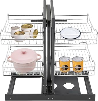 Blind Corner Pull Out Organizer 2 Tier 4 Baskets Kitchen Pull Out Corner Cabinet with 2 Handles Left Open & Right Open Compatible for 31.5Inch Cabinet
