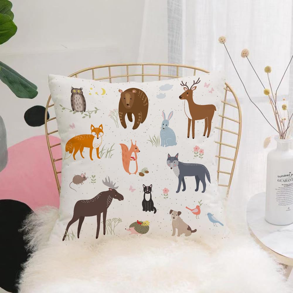 HYMSXW Cushion Cover,Throw Pillow Case Home Decorative for Living Room Bedroom Sofa Chair 20X20 Inch,Cute Animals in Spring ow Childish Fauna Kids Baby Nursery Decorative,Multicol,Pillowcase 50X50cm