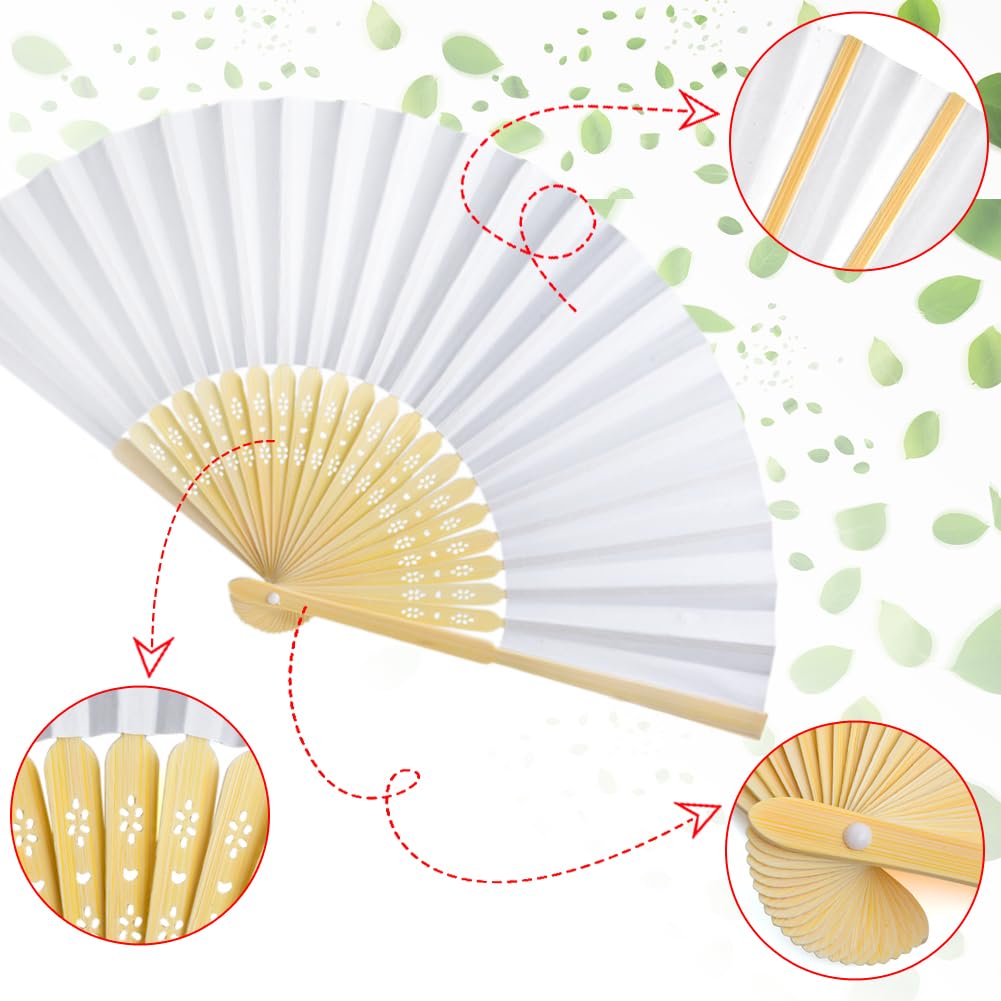 100 Stück Fächer Hochzeit Weiß, Handfächer für Sommer Party DIY | Bambus Papierfächer Personalisiert, Gäste Geschenk Fächer für Hochzeit