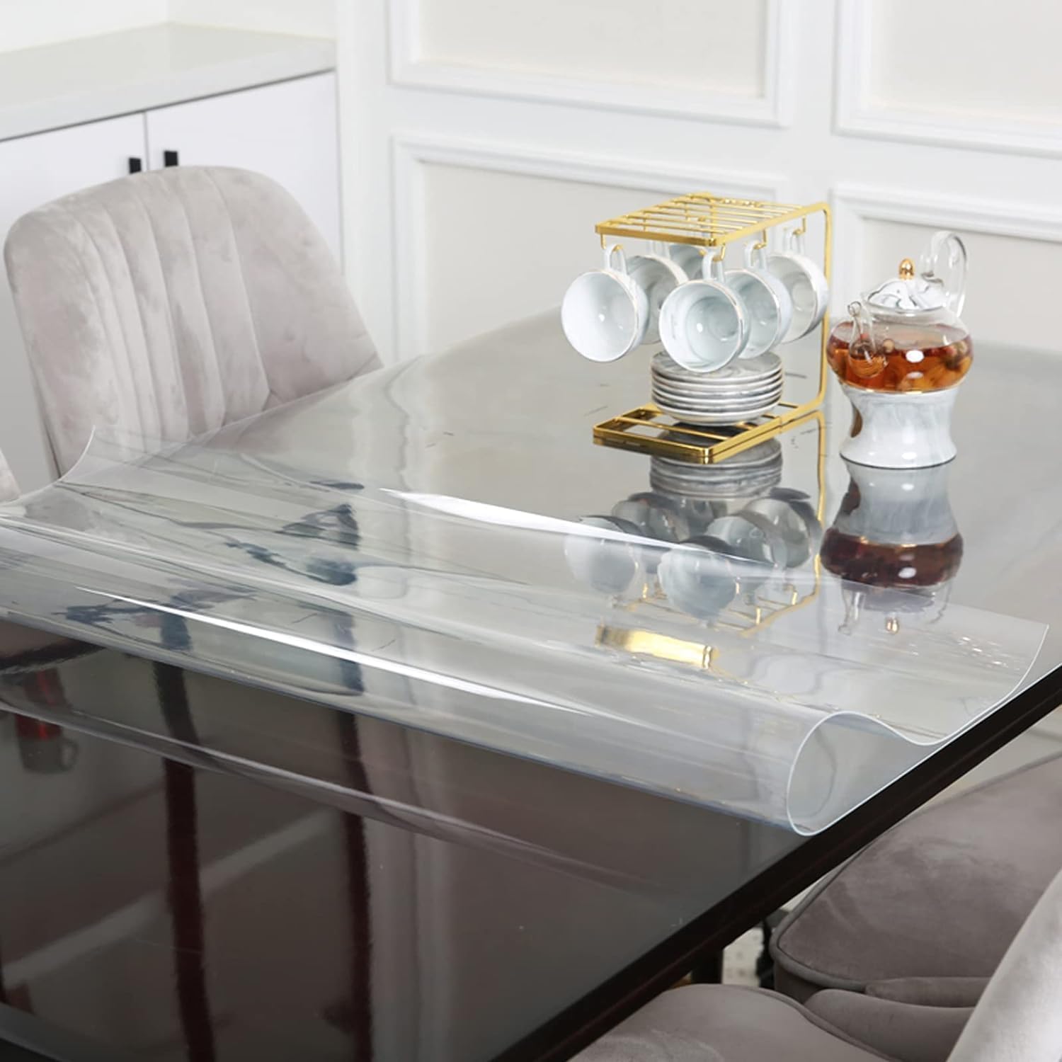 PVC Clear Transparent Table cloth,Cover or Protector Thick Plastic Desk, Floor or Chair Mat, Rectangler, Kitchen Wood Grain Soft, Waterproof, Heat Resistant Glass 1mm/1.5mm (60 X 120 CM)