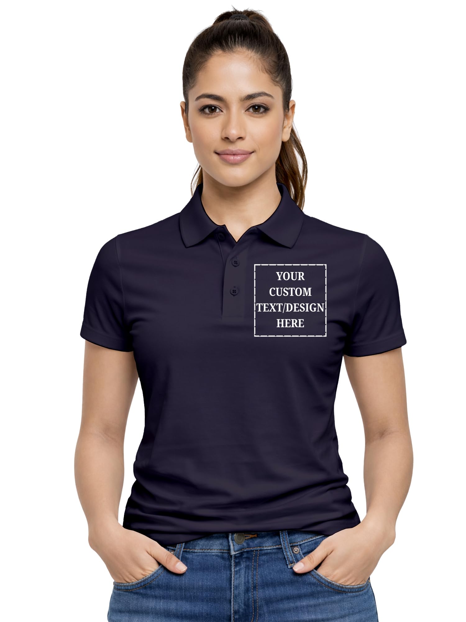 fashient Customized Women’s Polo T-Shirt | Personalized Logo & Text Print | Premium Cotton Blend | Collared Half Sleeve Casual Wear-picture-38