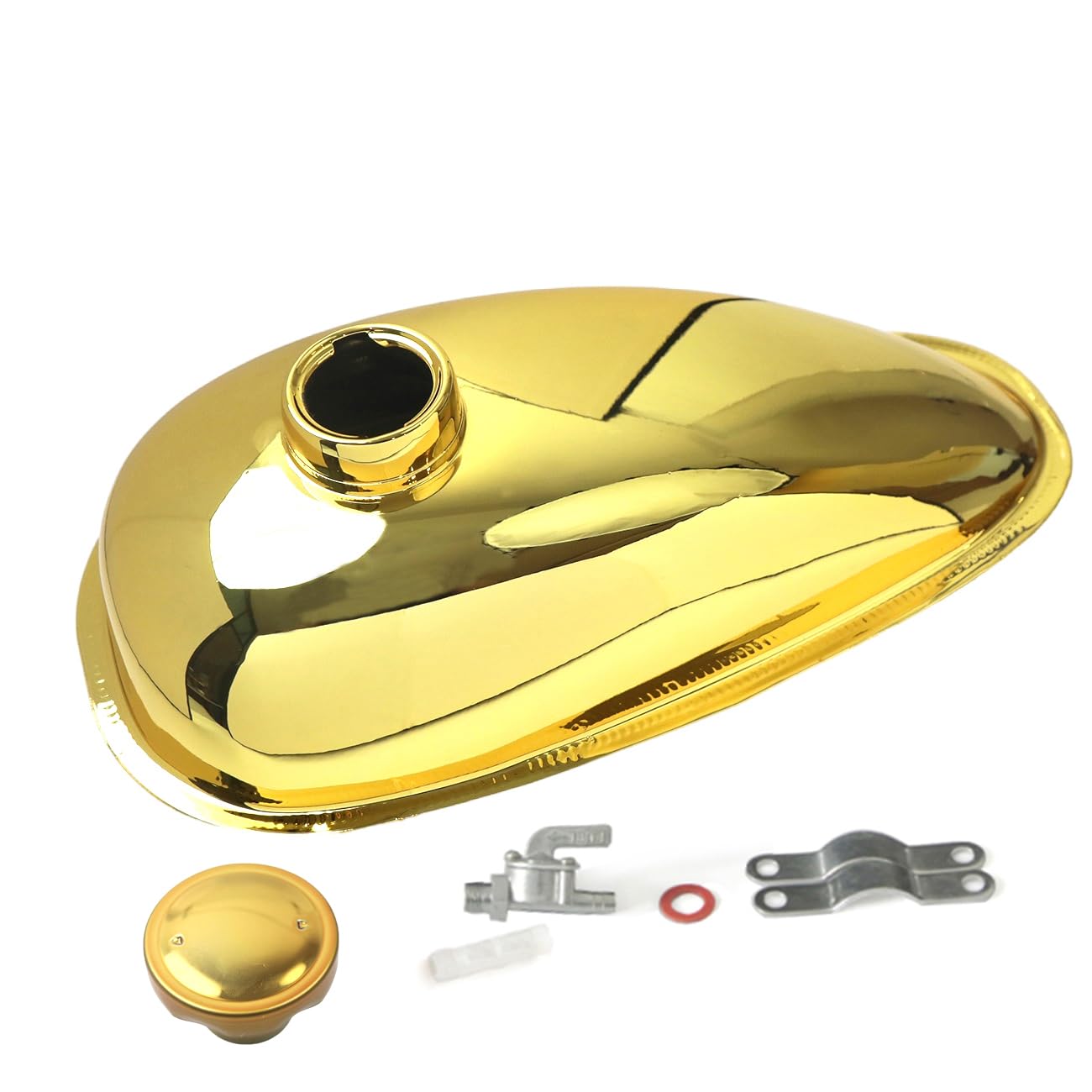 Upgraded 2l 0.53 Gallons Mini Bike Gas Tank Fuel Tank Bright Coating,Externally Threaded With Cap Petcock For 49cc 60cc 66cc 80ccEngine Motorized