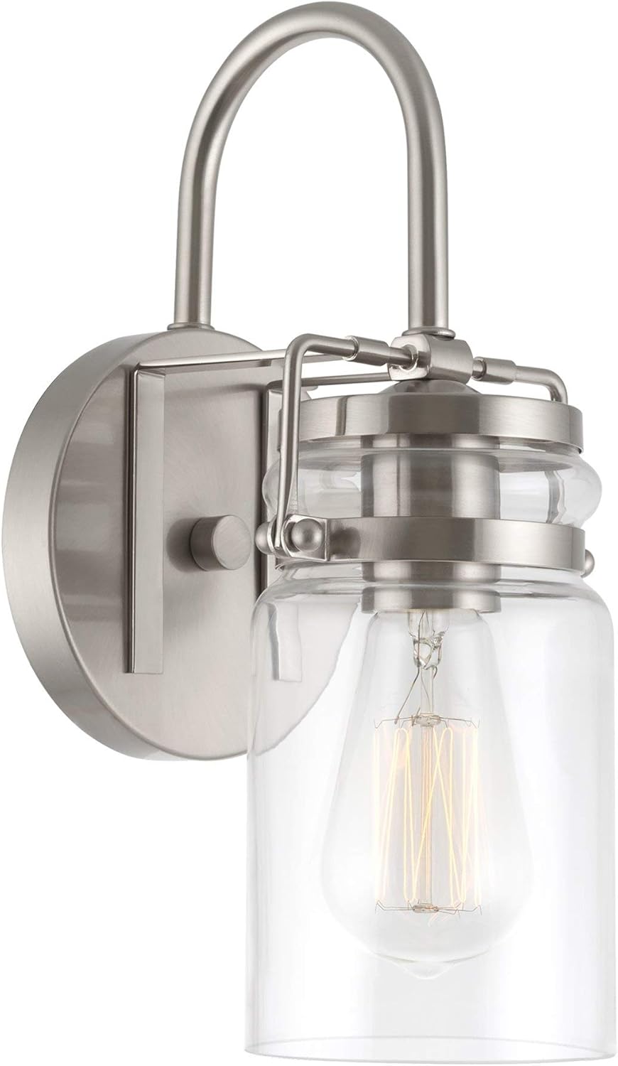 Kira Home Wyer 11.5" Farmhouse Industrial Wall Sconce + Clear Glass Jar Shade, Dimmable, Bronze Finish