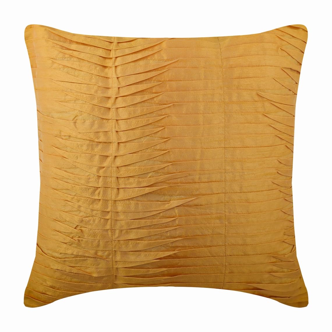 The HomeCentric Mango Yellow Cushion Shams, Textured Pintucks Cushion Sham, 60x60 cm (24x24 inch) Cushion Sham, Square Silk Cushion Sham, Modern Cushion Shams, Striped Pillow - Mango Souffle — image 1