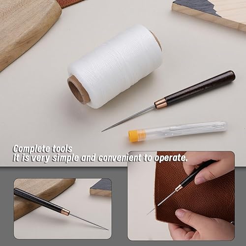 Miniatura 5 de TLKKUE Kit de hilo encerado para tapicería de cuero, 273 yardas, aguja de coser recta, punzón recto, kit de costura de cuerda de cera resistente