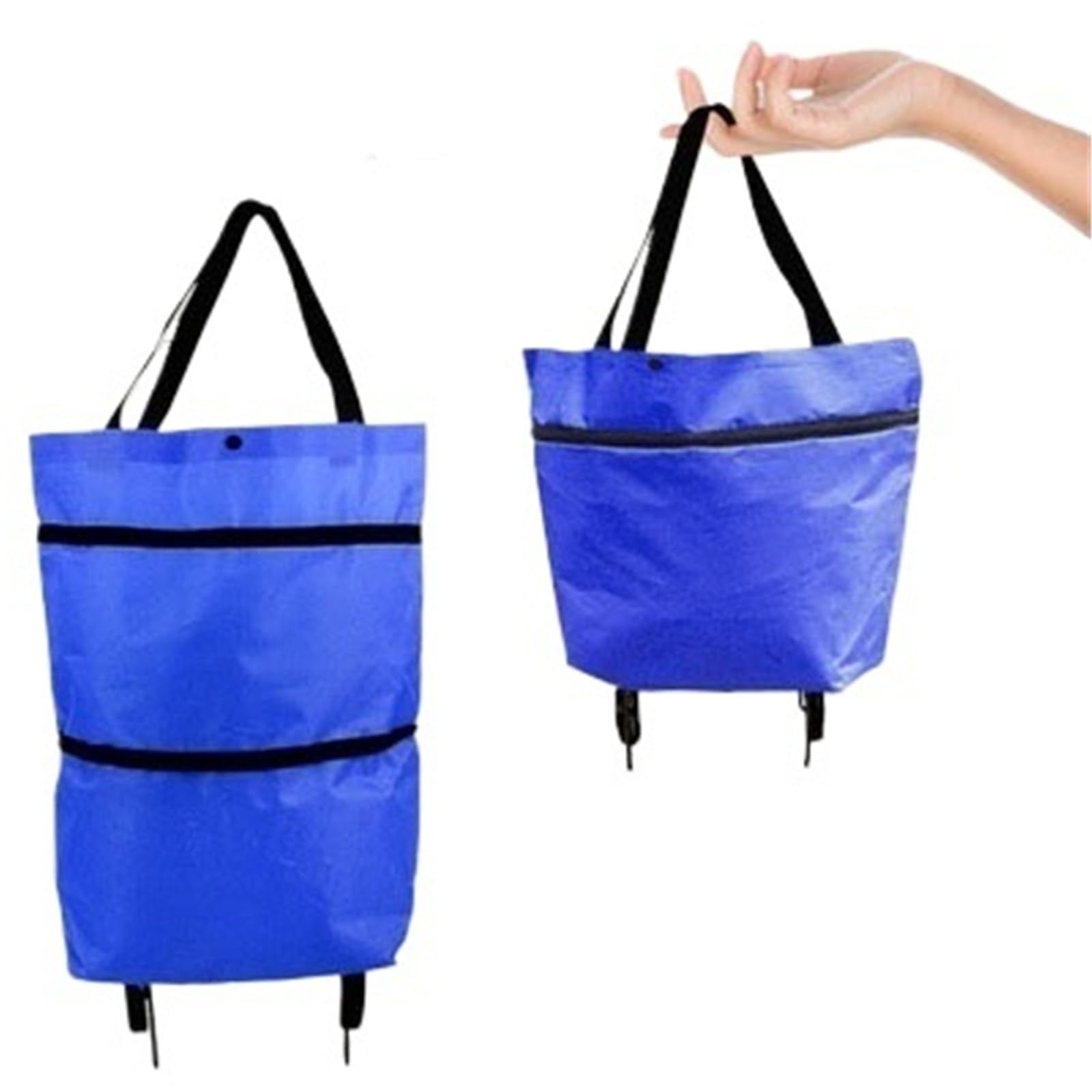 Foldable Shopping Bag with Wheels Folding Reusable Grocery Shopping Bags Large Pull Cart Trolley Bag With Wheels Supermarket Vegetables(B Blue)