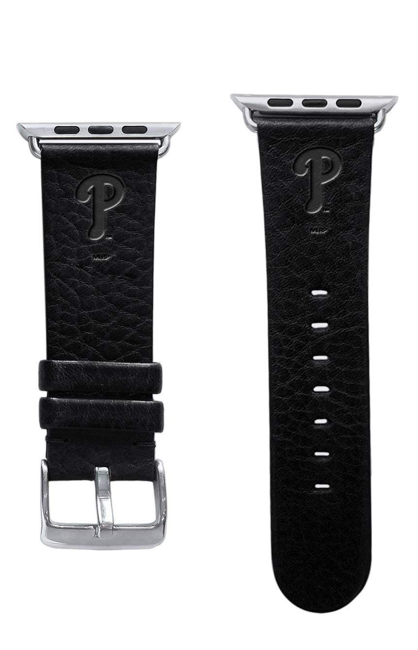 Game Time Philadelphia Phillies Leather Band Compatible with Apple Watch (38/40/41mm Onyx Black Short)