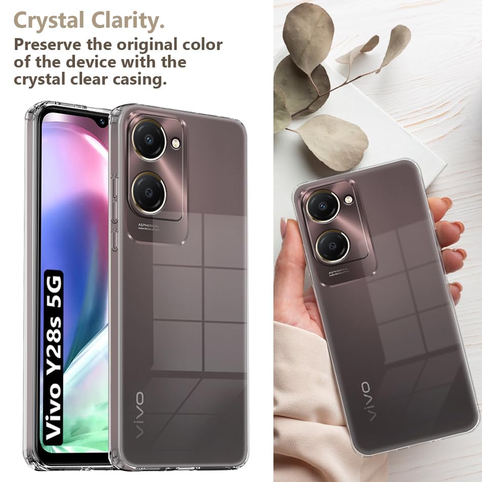 Image of Fashionury Crystal Clear Case for Vivo Y28s 5G | Yellowing Resistance | Transparent TPU Silicone | Raised Camera Lips | Slim Transparent Cover