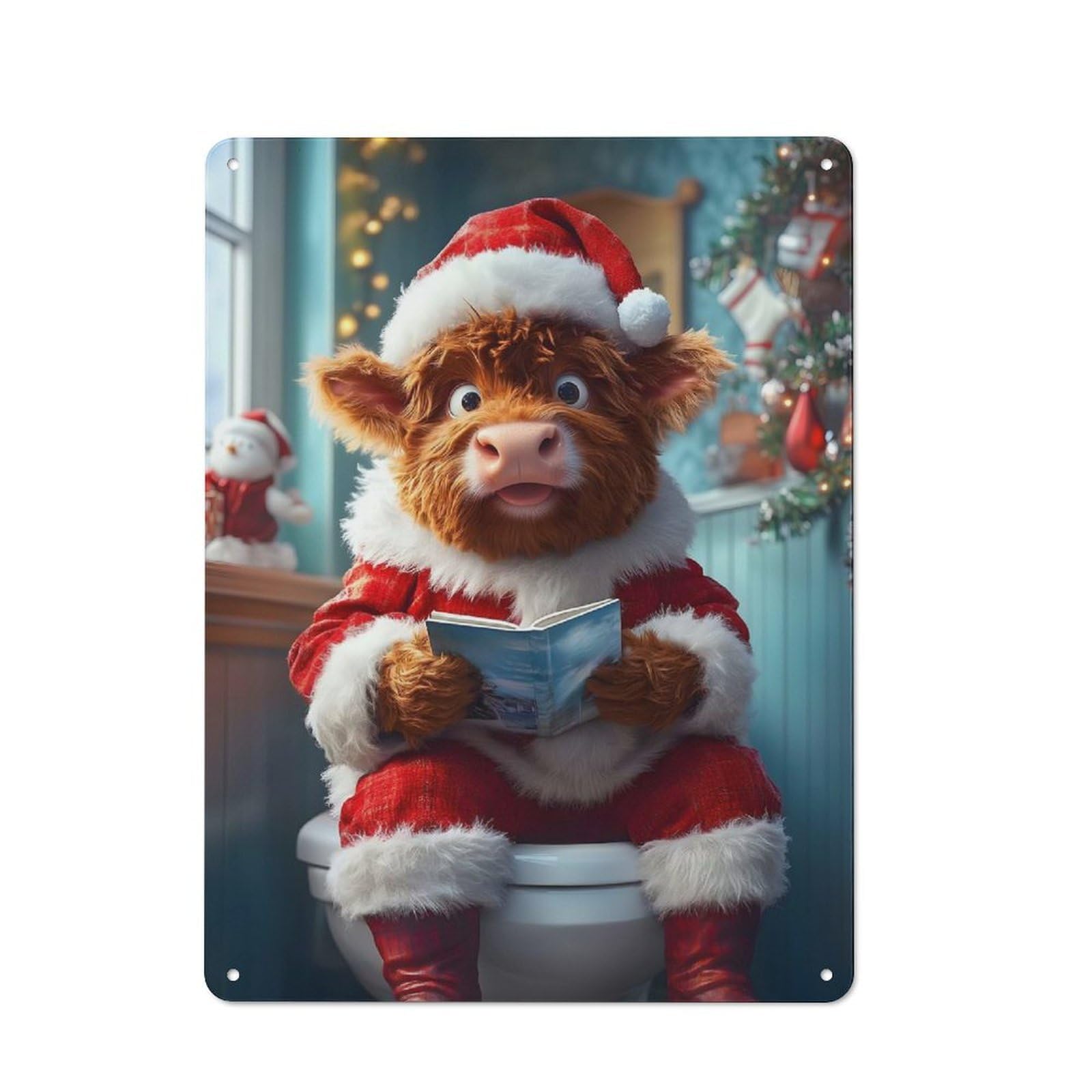 Junmoney Highland Cow Santa Toilet For Dining Room Or Kitchen, Vintage Metal Sign 40X30cm, Gift For Dining Room Decor Fans During The Christmas Season