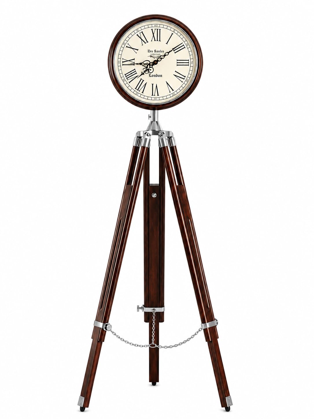 AFFAN Vintage Wooden Tripod Floor Clock with Roman Numeral Dial, Decorative Standing Analog Clock, Rustic Home Decor for Living Room, Office, Hotel & Study, Quartz Movement-image-12