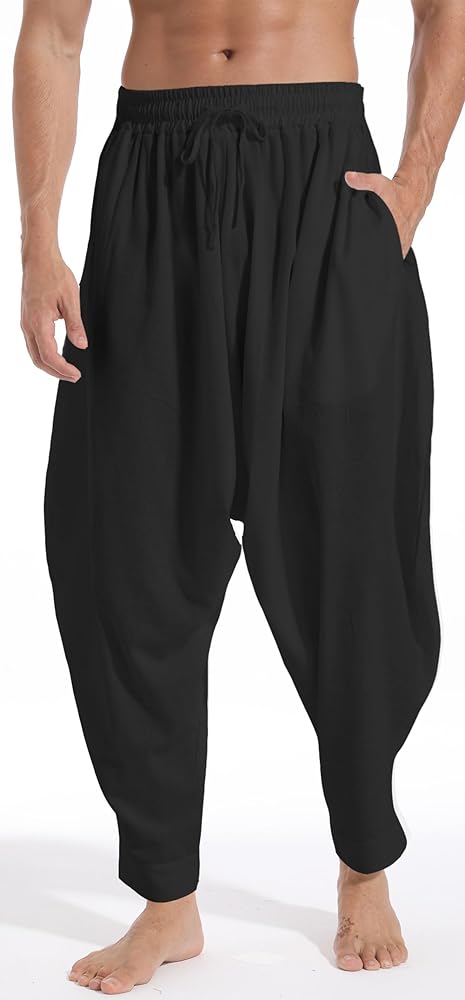 GUDEUBAI Mens Casual Harem Pants Baggy Elastic Drawstring Waist